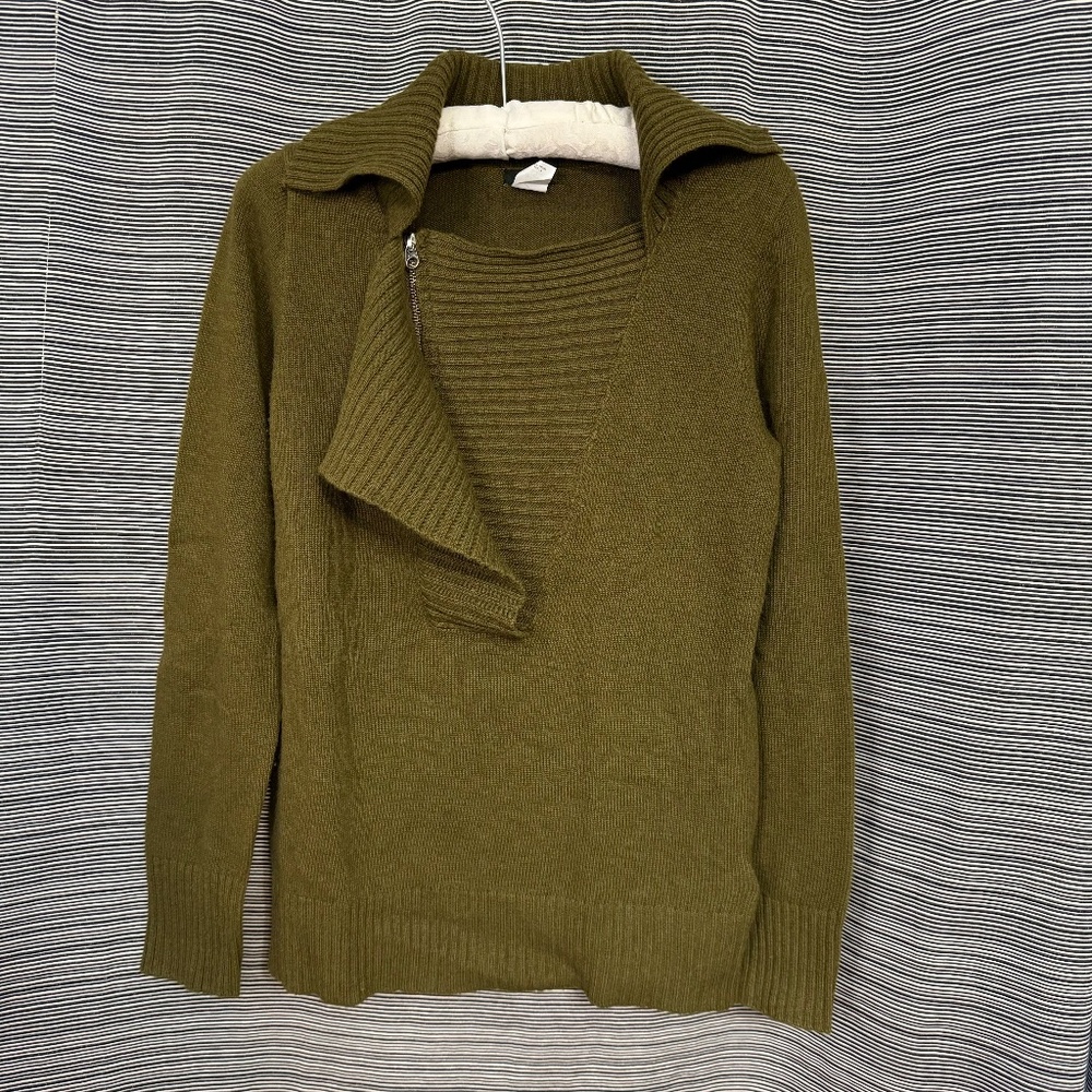 J Crew Olive Green Wool/Cashmere Blend Asymmetrical Sweater Size Small